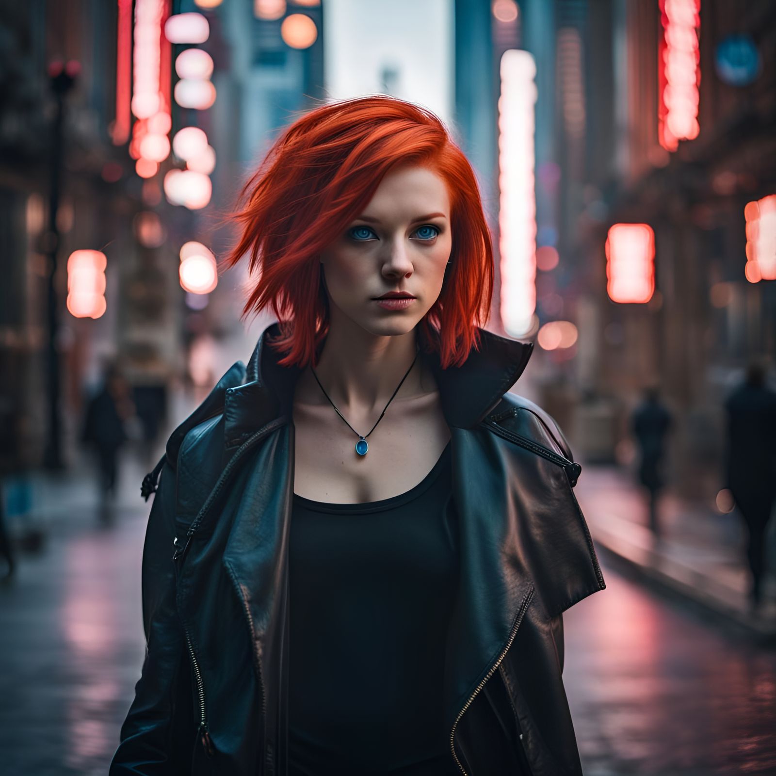 Cyberpunk Princess Walking City Street: Sharp Focus Photogra...