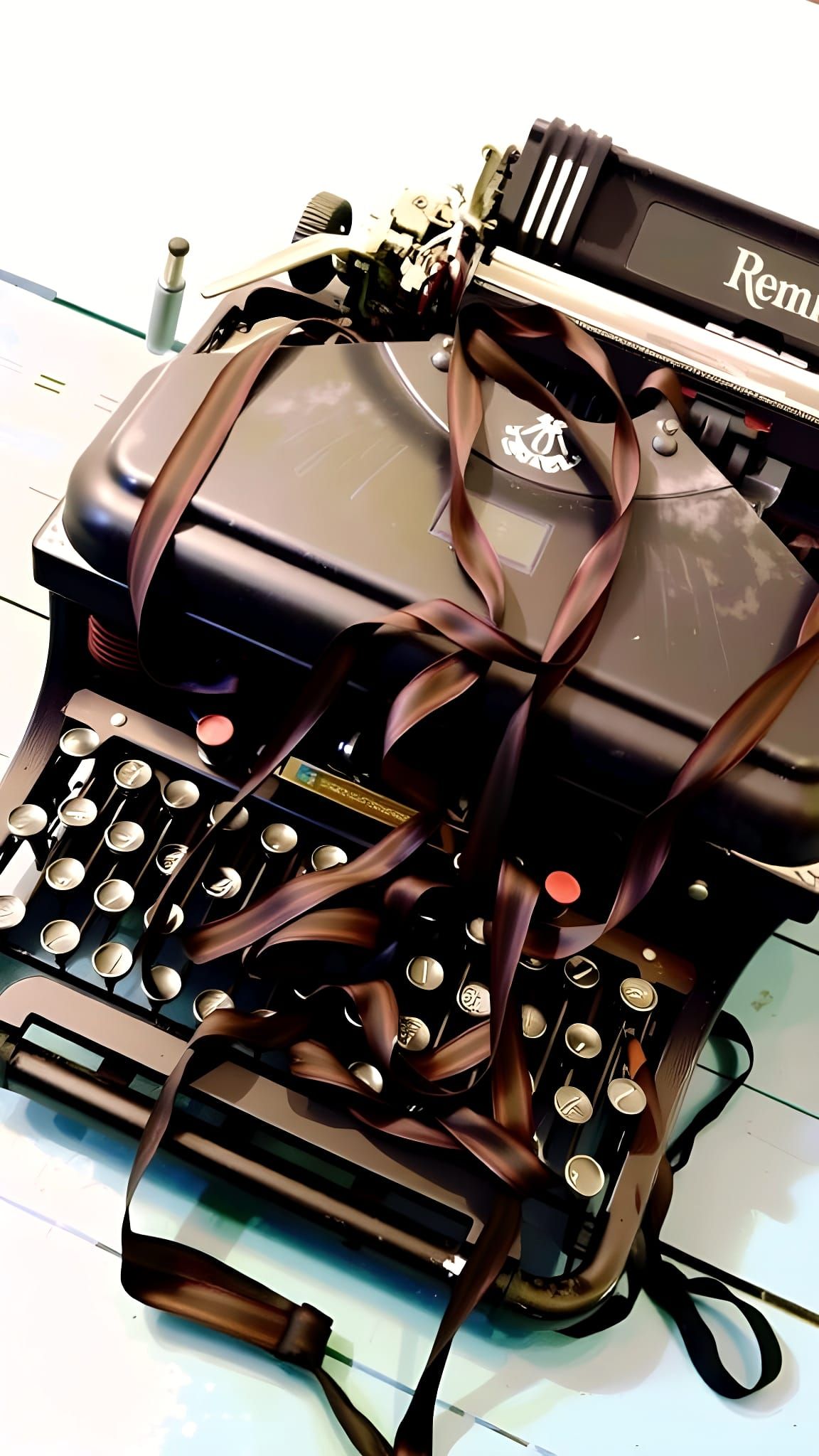 Vintage Typewriter Tangled Ribbon: Detailed Matte Painting