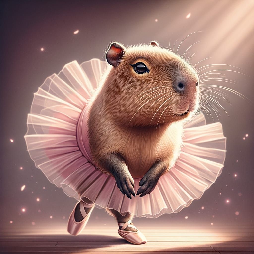Surreal Capybara Ballerina Enchants with Tutu and Twirls