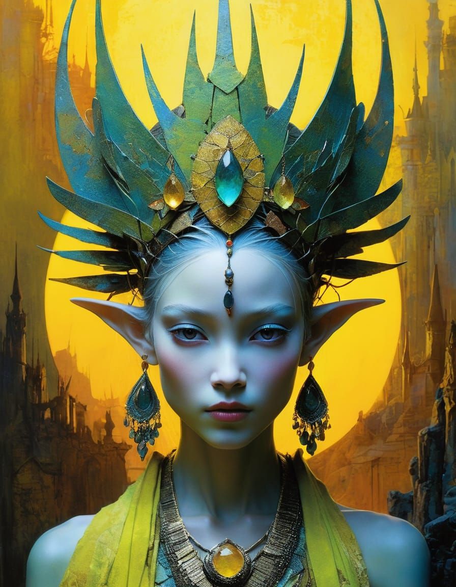 Enchanting Elven Princess in Vibrant Neon Sunset