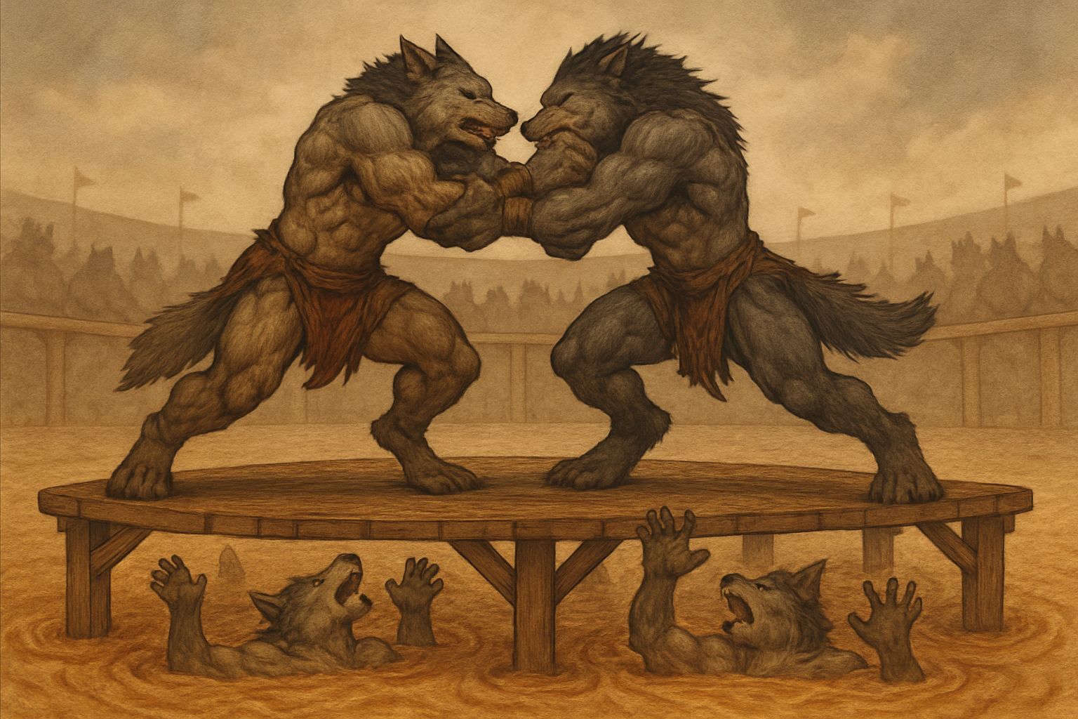 Wolf-Beastmen Quicksand Wrestling Ritual