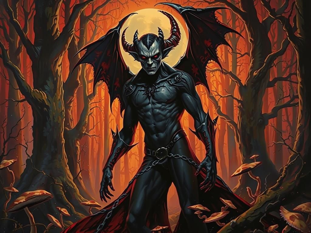 Vampire Demon Emerges from Dark Mystical Forest