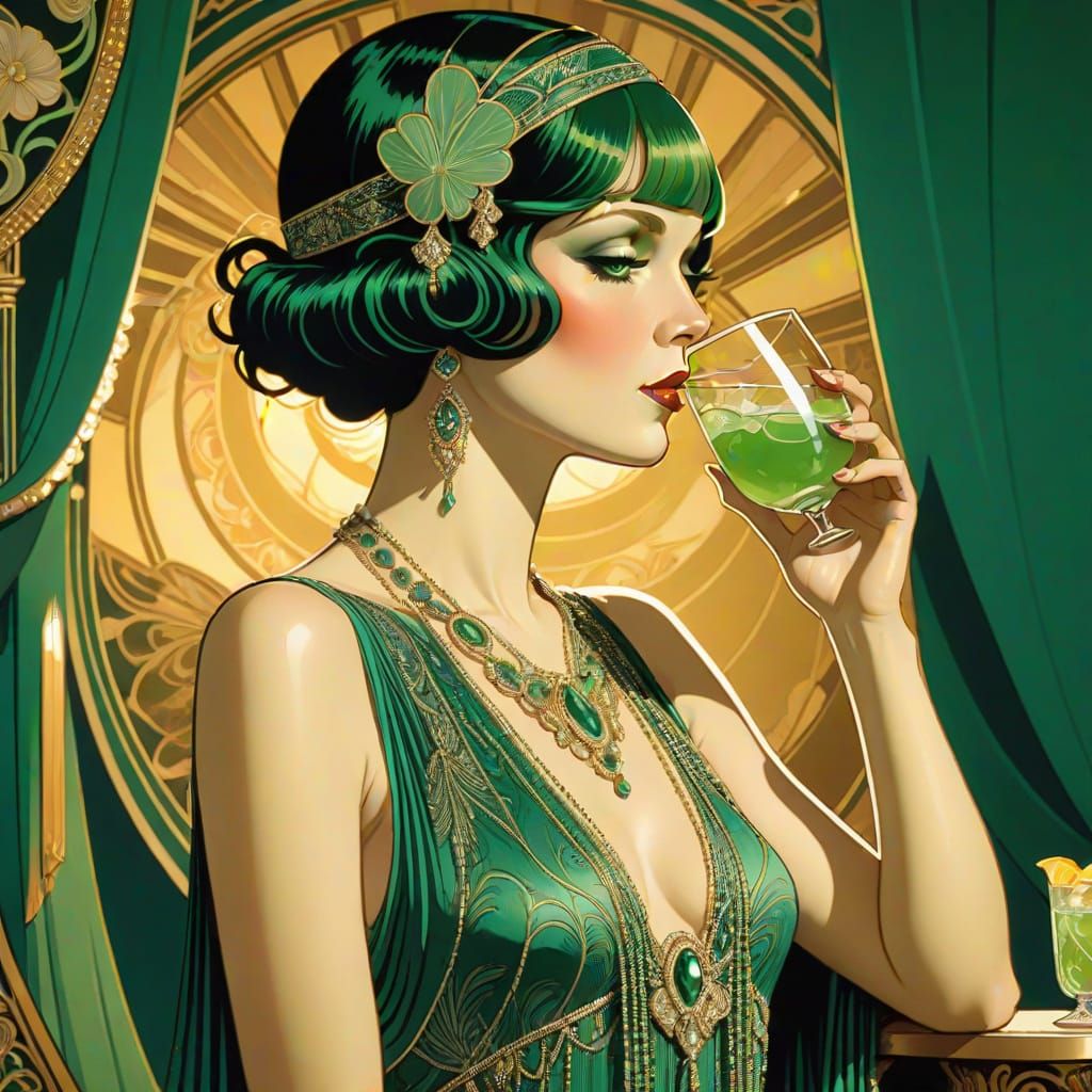 Elegant Woman in Art Nouveau Speakeasy