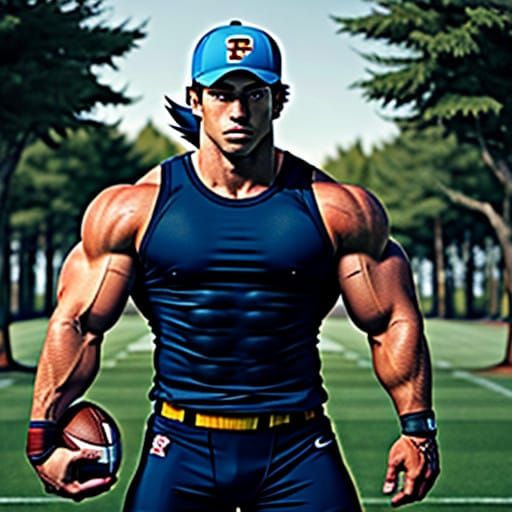 Mighty Bodybuilder Receiver in Football Gear