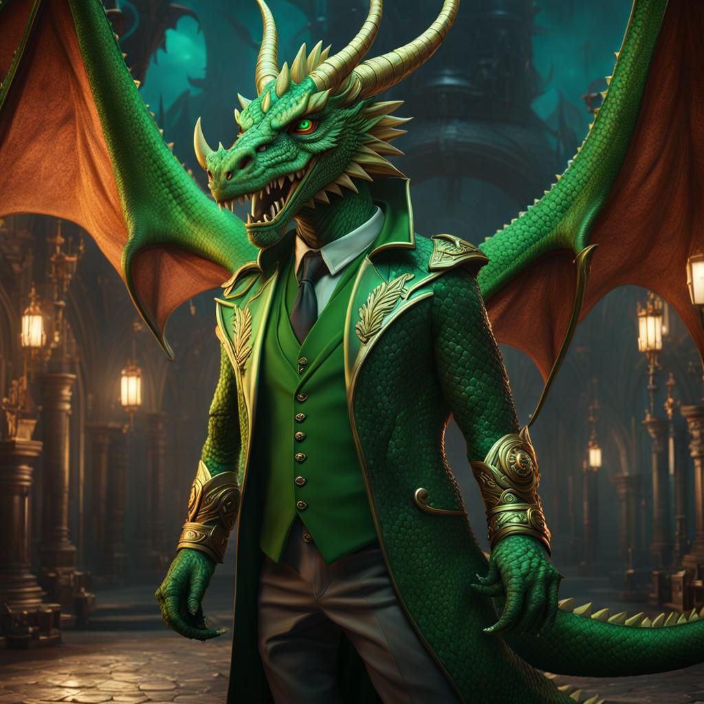 Dragon Man with Glasses: Detailed Fantasy Art