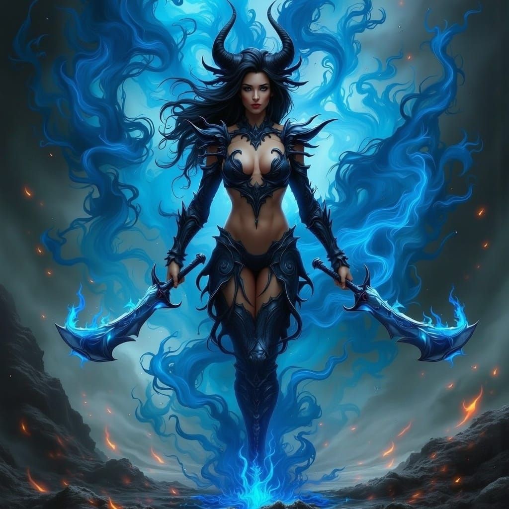 Fierce Demon Lord in Fiery Vortex, Digital Art