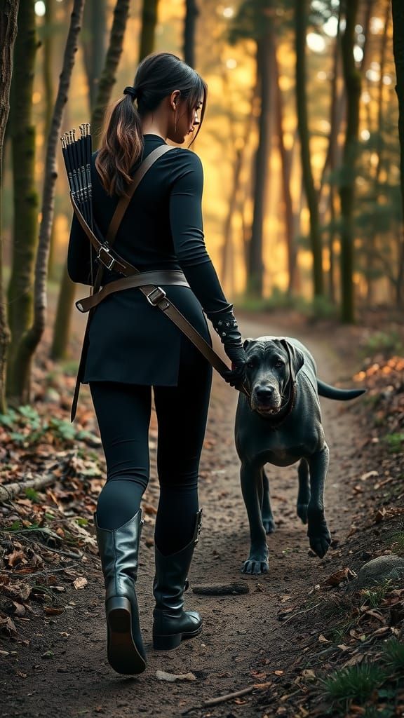 Woman and Dog Adventure in Fantasy Forest