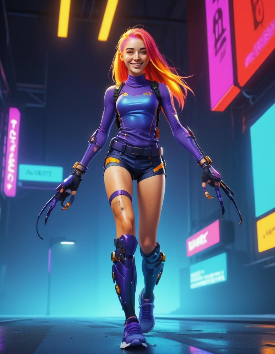 Hyper-Realistic Teenage Amputee Girl in Vivid Colors