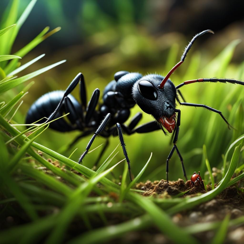 Ant Battle with Human Eyes, Photorealistic Digital Art