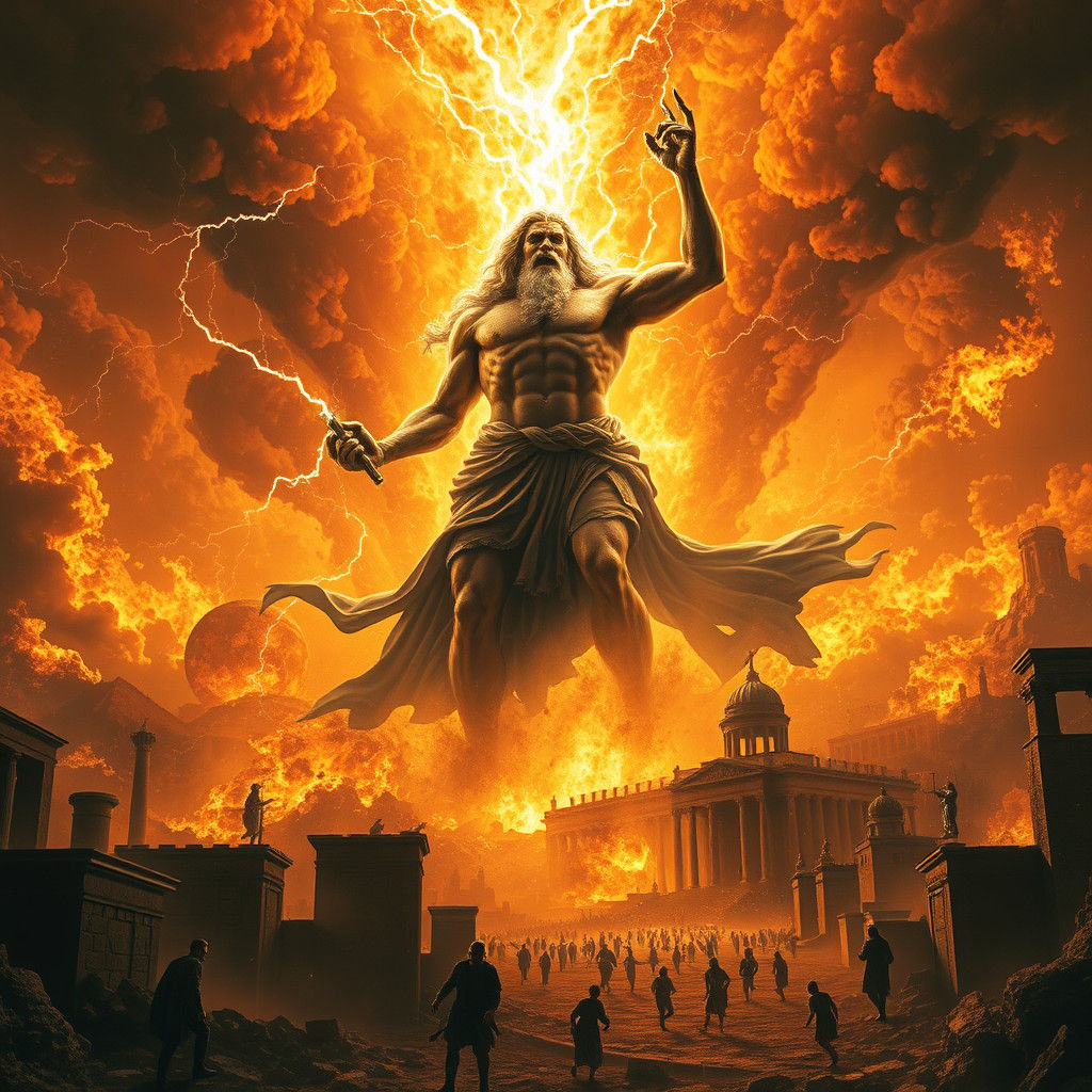 Zeus Unleashes Fury on Ancient City in Digital Art