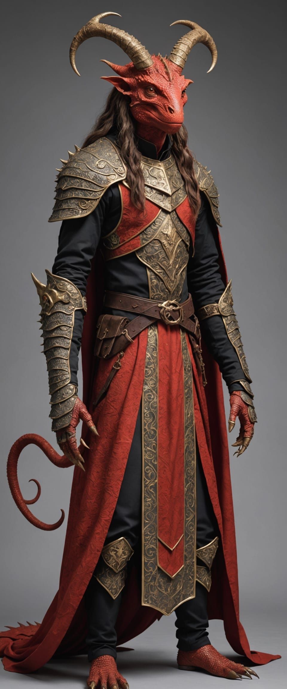 Lizard-Skinned Man with Bronze Horns and Hair