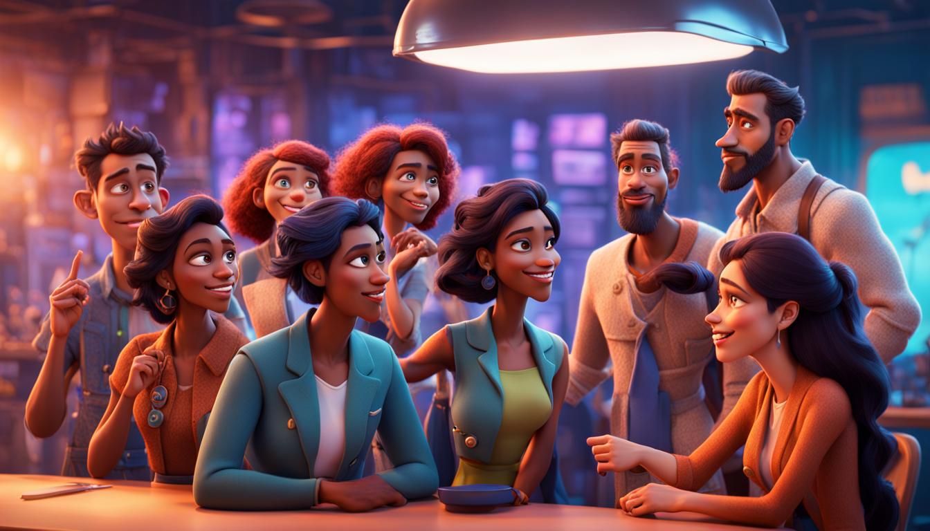 Group of People Talking: Pixar Style 3D Art