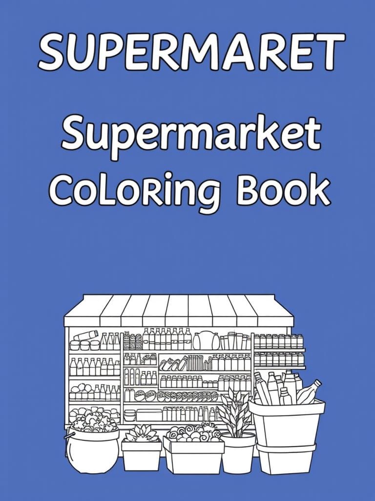 Supermarket Coloring Book Line Drawing Illustration