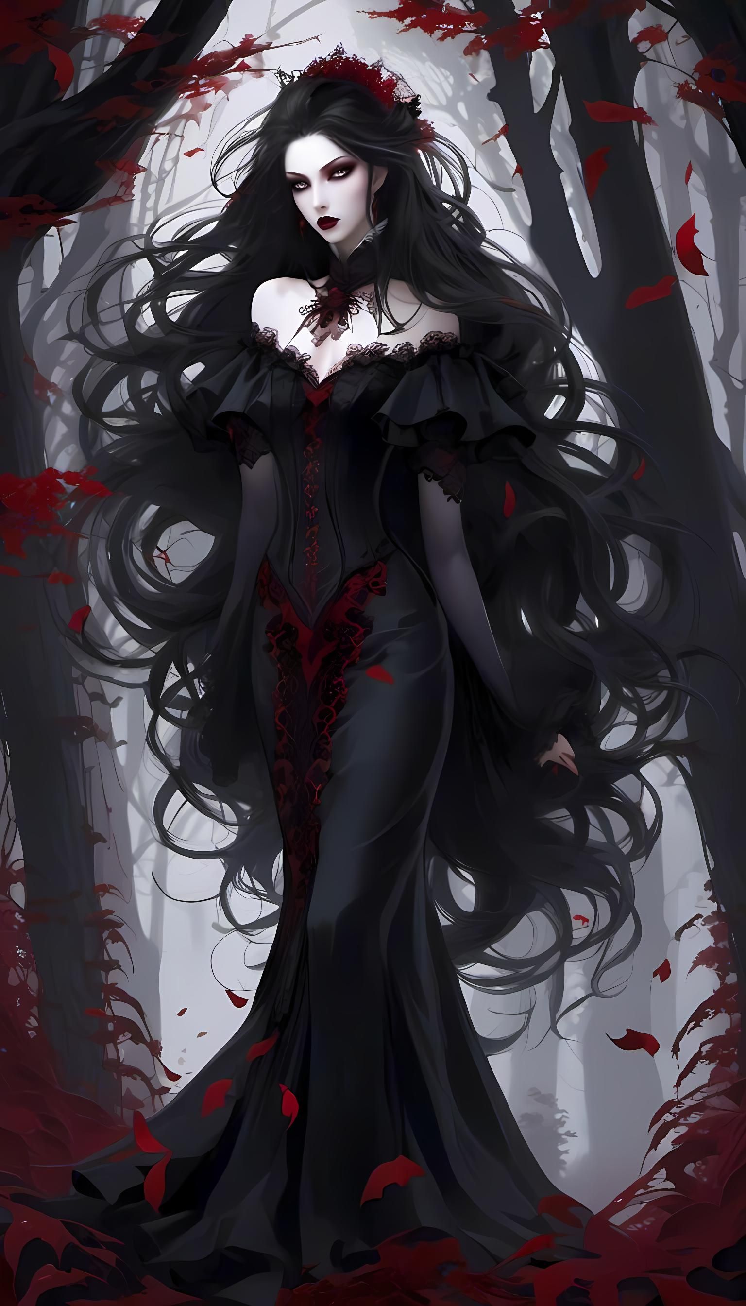 Anime Vampire Woman in a Dark Forest
