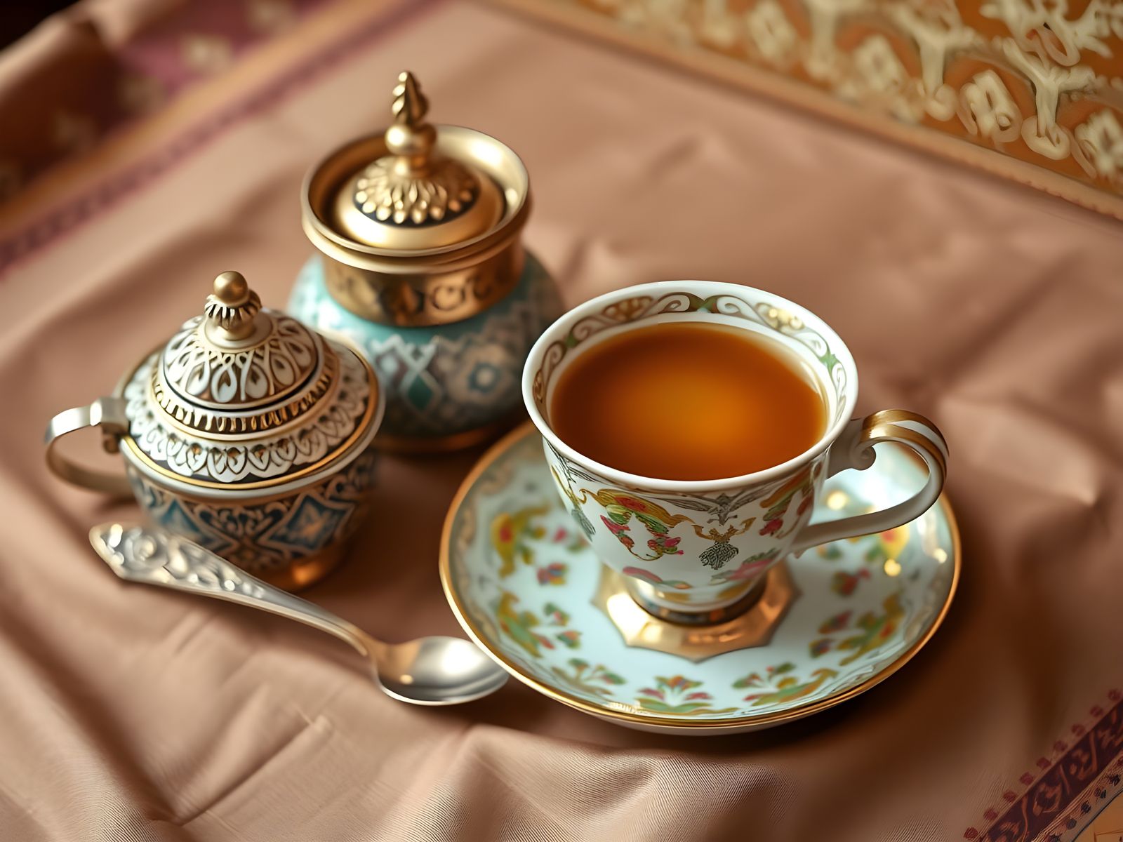 Ottoman-Style Turkish Coffee Set in İznik Pottery Aesthetic