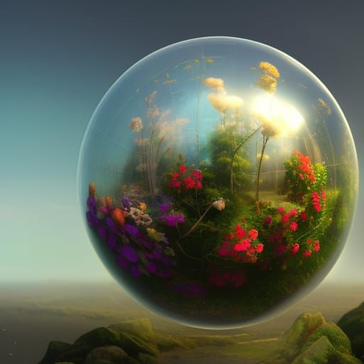Glass Sphere with Flowers: Fantasy Concept Art