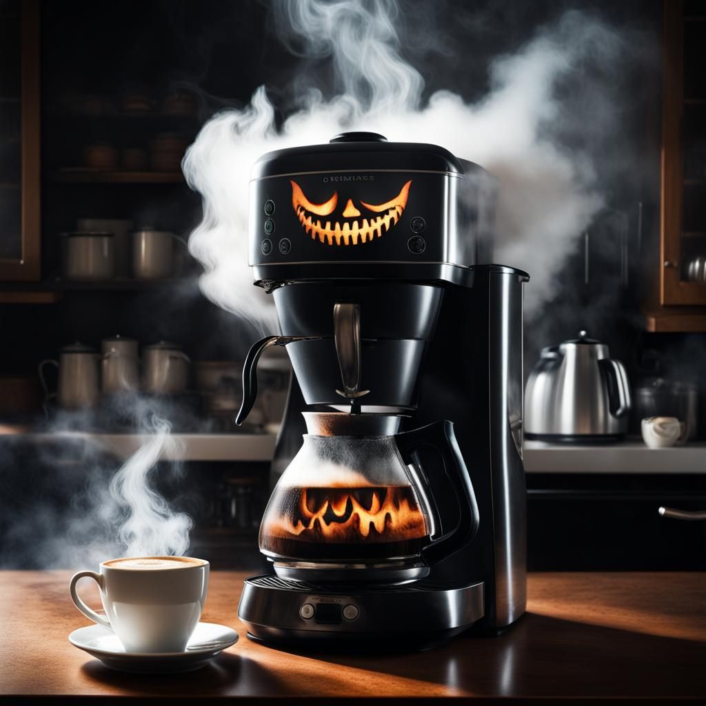 Nightmarish Ghostface Coffee Maker in Dark Kitchen
