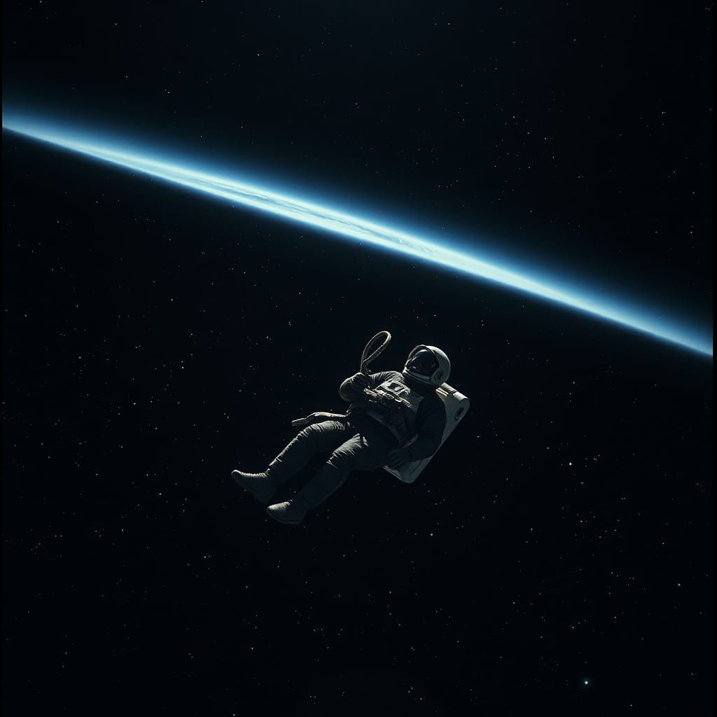 Astronaut Adrift in the Cosmos, Shattered Spaceship Looms in...