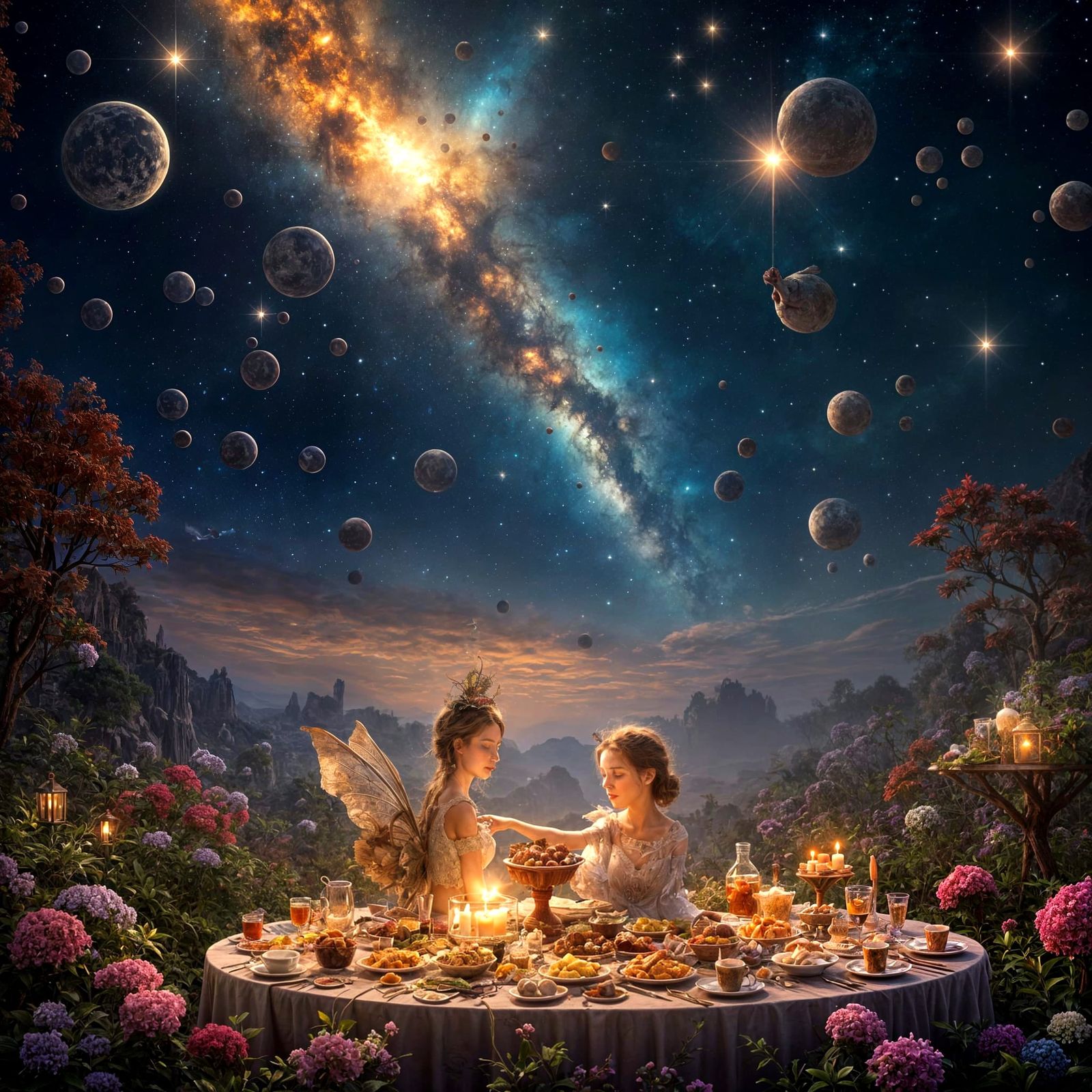 Magical feast enjoyed by a fairy women