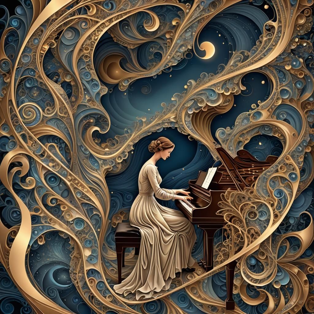 Woman Singing at Dusk: Abstract Vector Fractal Art