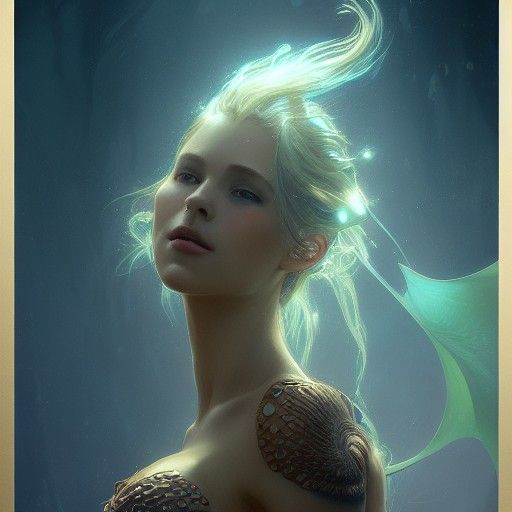 Mermaid Family Portrait in Art Nouveau Style