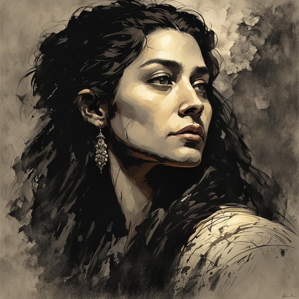 Beautiful Latina Woman Portrait in Cel Shading Style