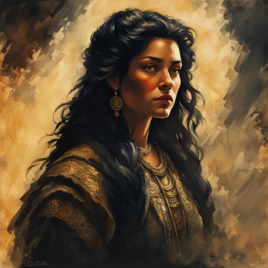 Captivating Latina Portrait in Cel Shading Style