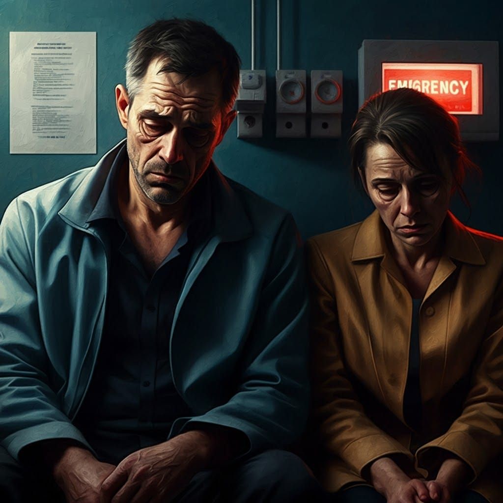 Tired Couple Waiting, Oil Painting with Brushstrokes