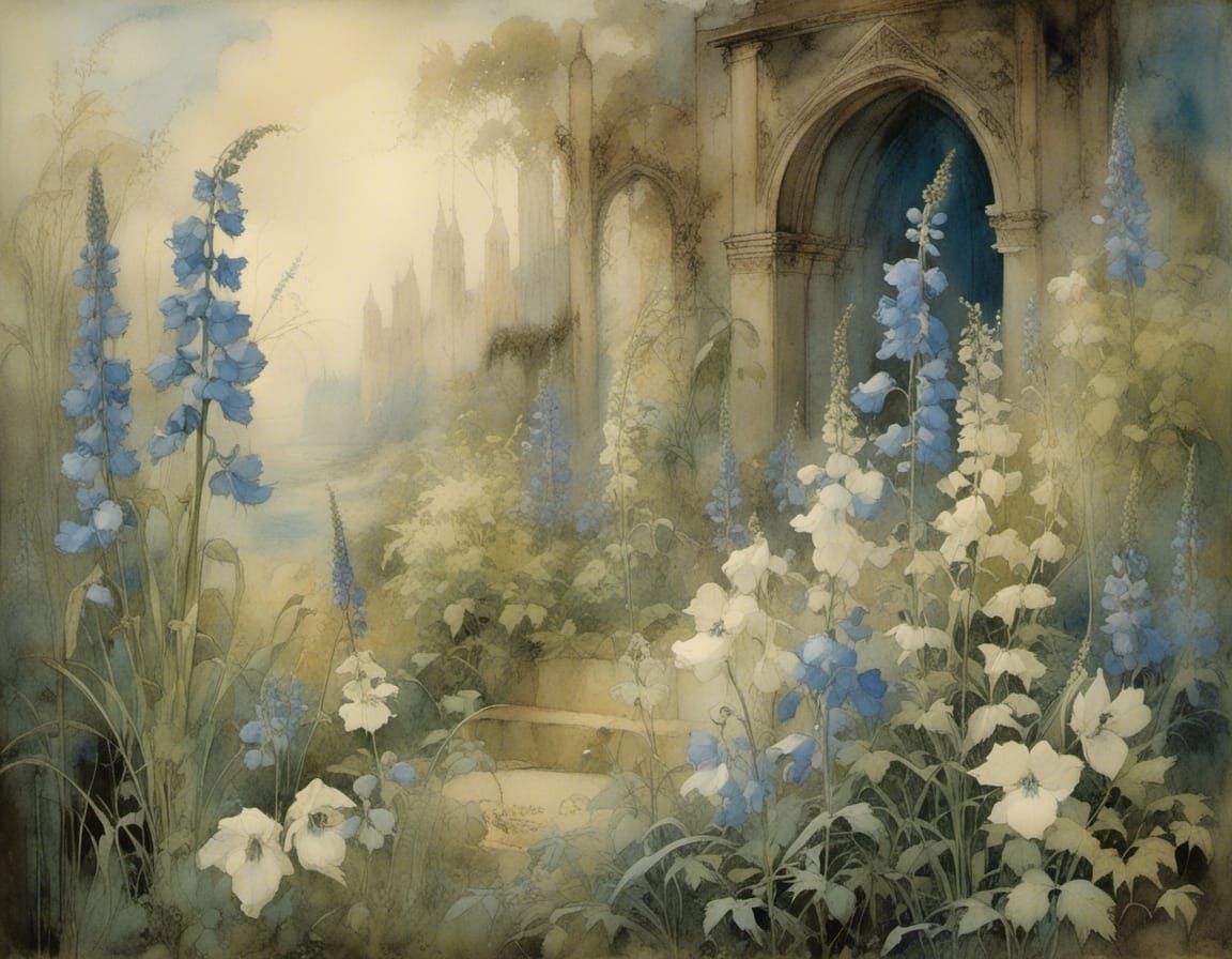 Delphinium and Monkshood in Monastery Garden