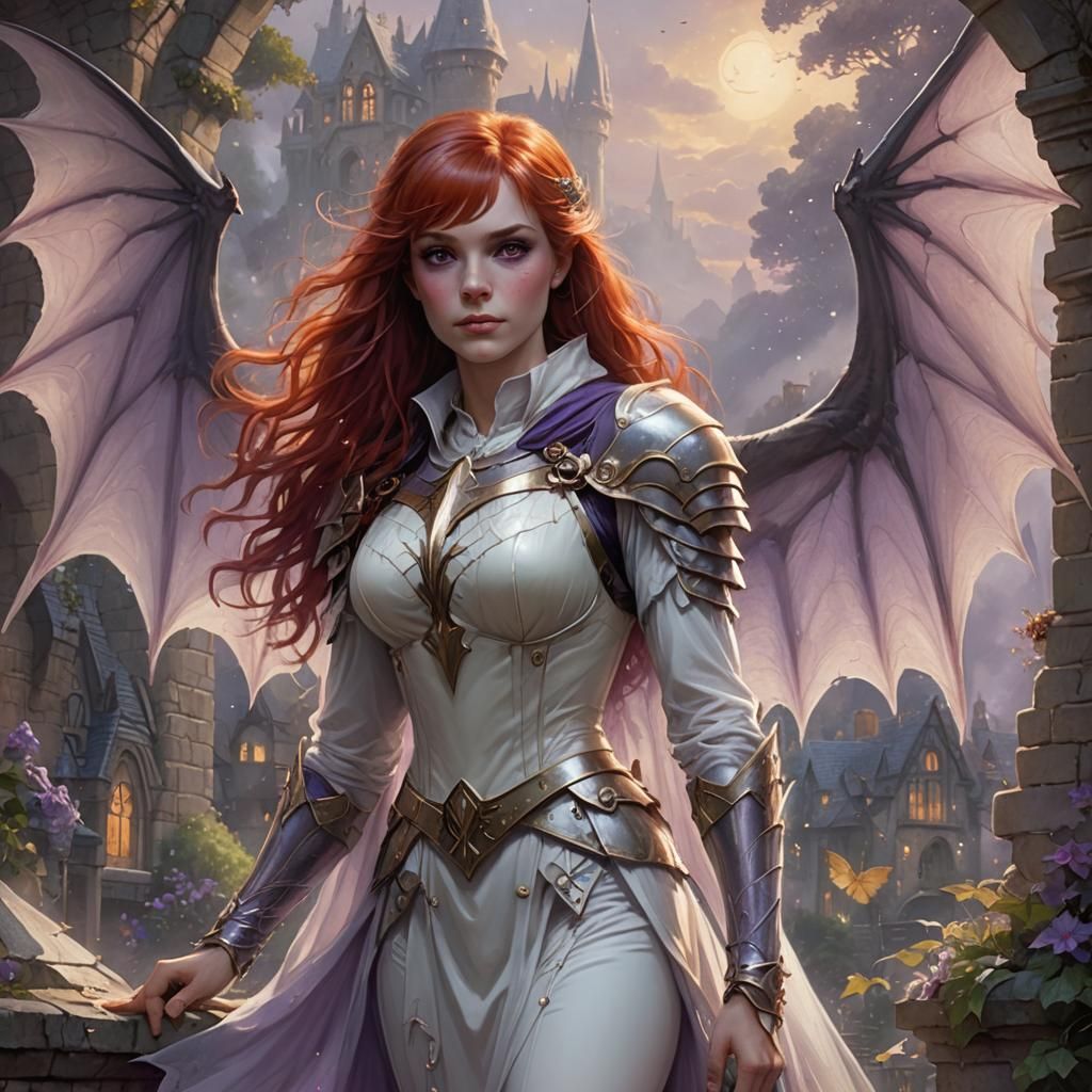 Ethereal Half-Illyrian Woman with Bat Wings