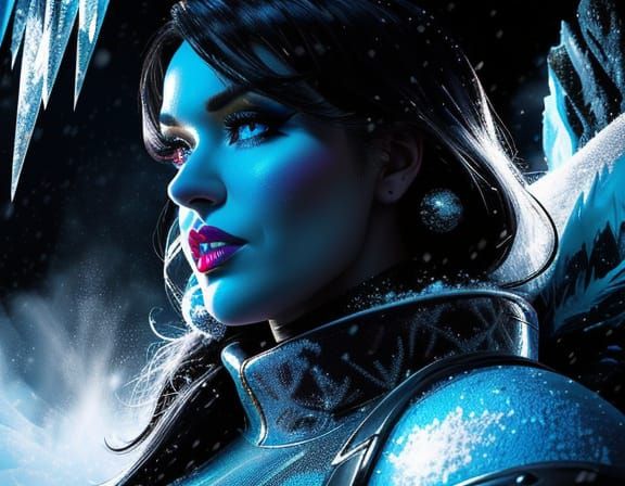 Hyper-Realistic Pop Art Ice Warrior Portrait