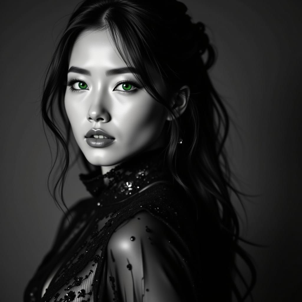 Elegant Asian Maiden in Dramatic Light