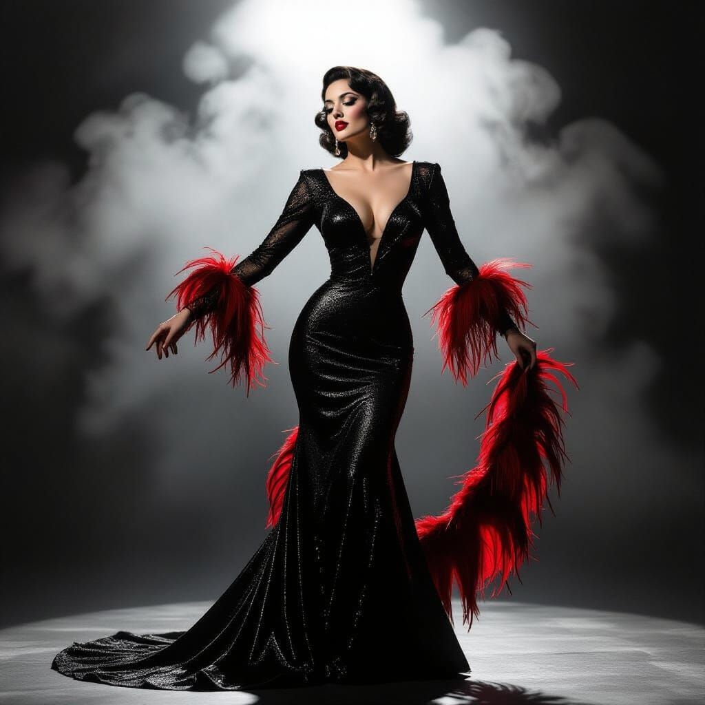 Vintage Cabaret Dancer in Film Noir Style