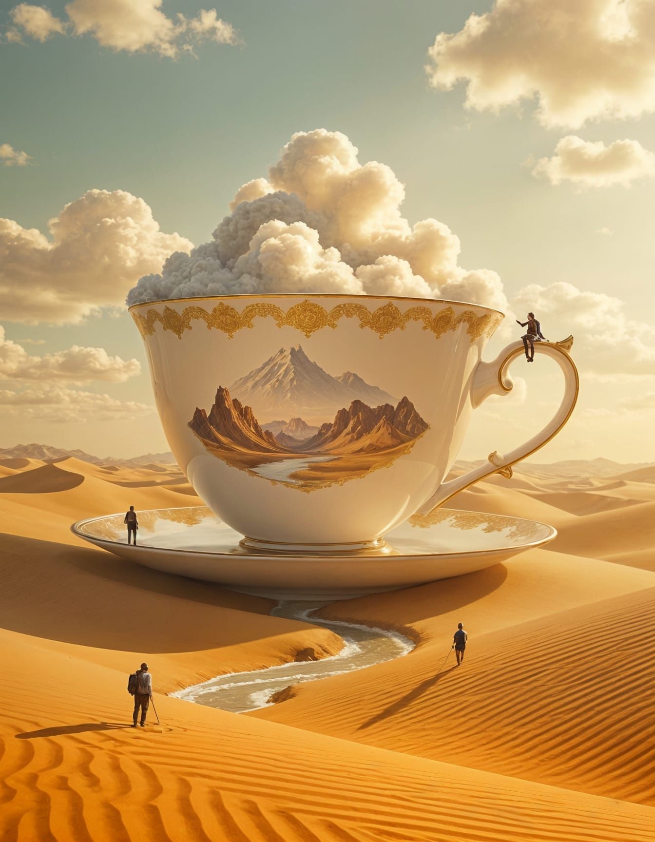 Colossal Teacup Mountain in Golden Desert Landscape