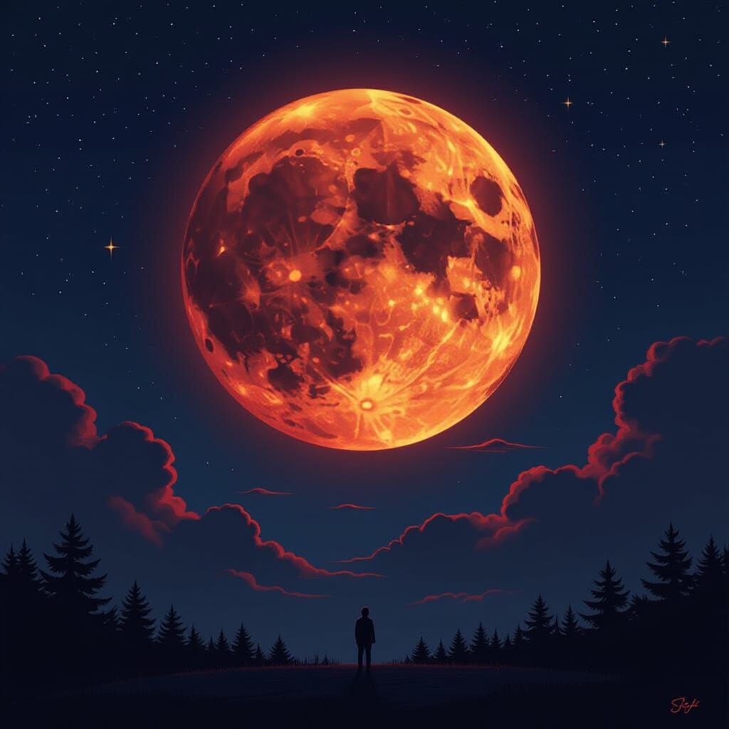 Crimson and Gold Lunar Eclipse in Cosmic Style