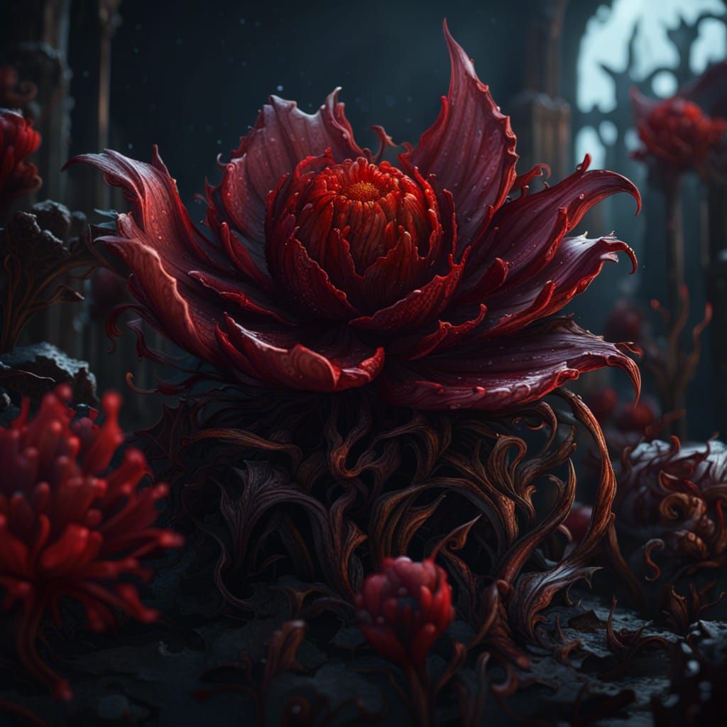 Detailed Blood Flower Concept Art in Deep Color