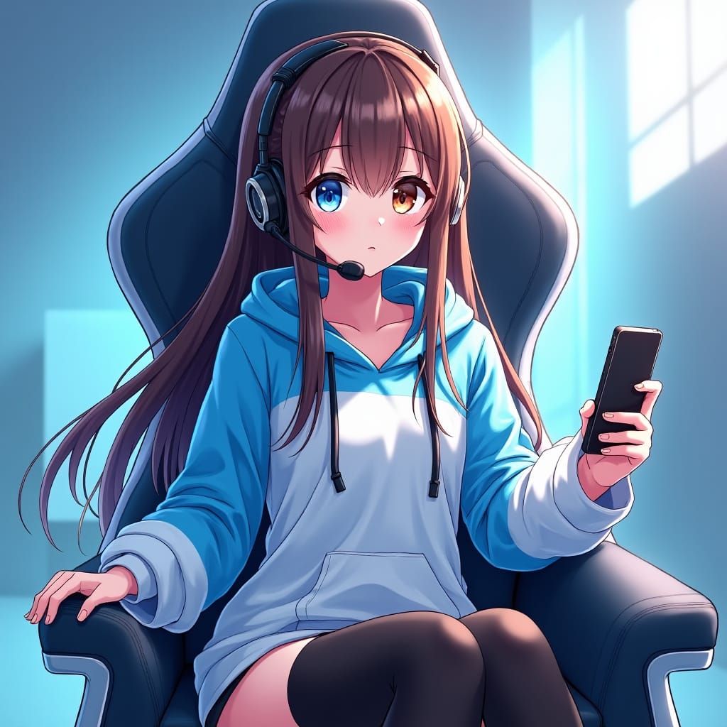 Anime Girl Gamer in High-Tech Setting