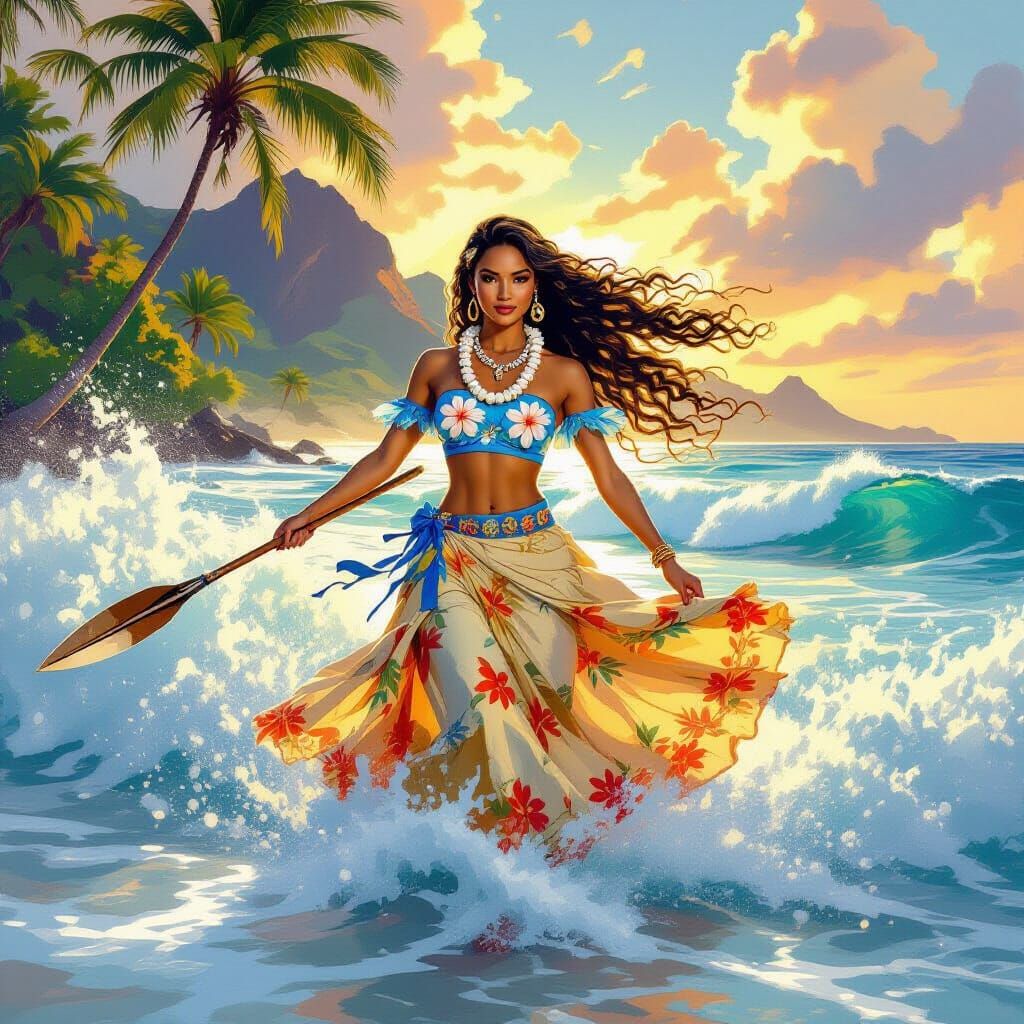 Hawaiian Hula Dancer in Tropical Seascape