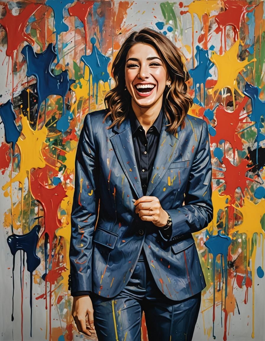 Laughing Woman Portrait in Warhol-esque Oil Painting