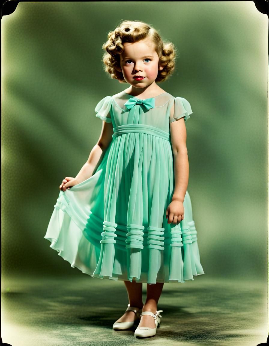 Aqua Chiffon Portrait: Vintage Style Child Model