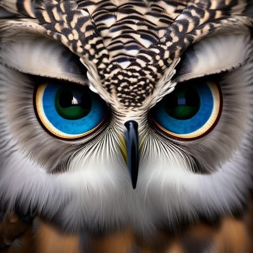 Comical Owl Portrait with Bioluminescent Eyes