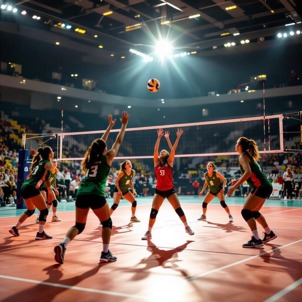 Portuguese Volleyball Team in Dynamic Action