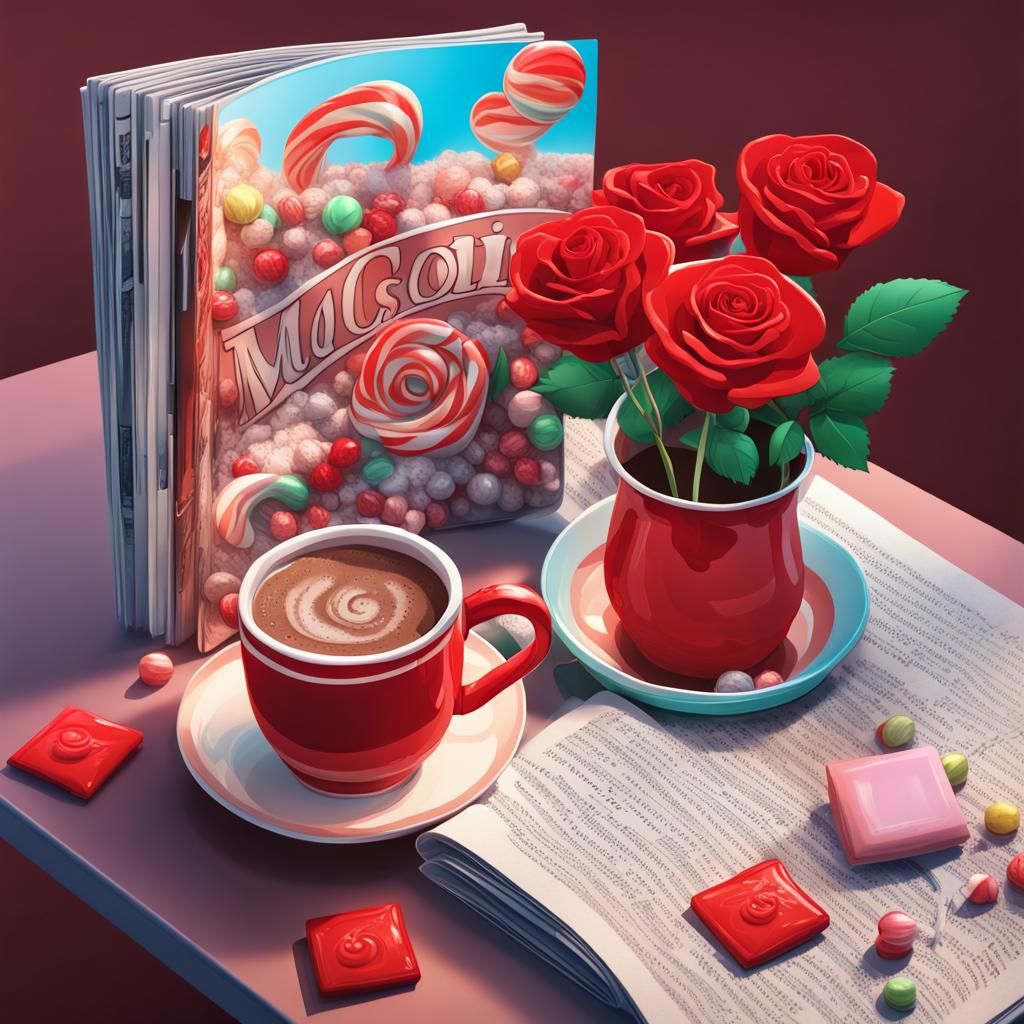 Hot Cocoa and Rose in Candy Art Style
