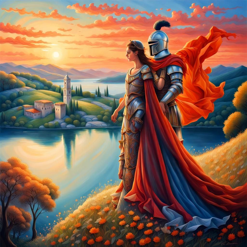 Roman Knight's Sunrise Serenade: Hyperrealistic Love