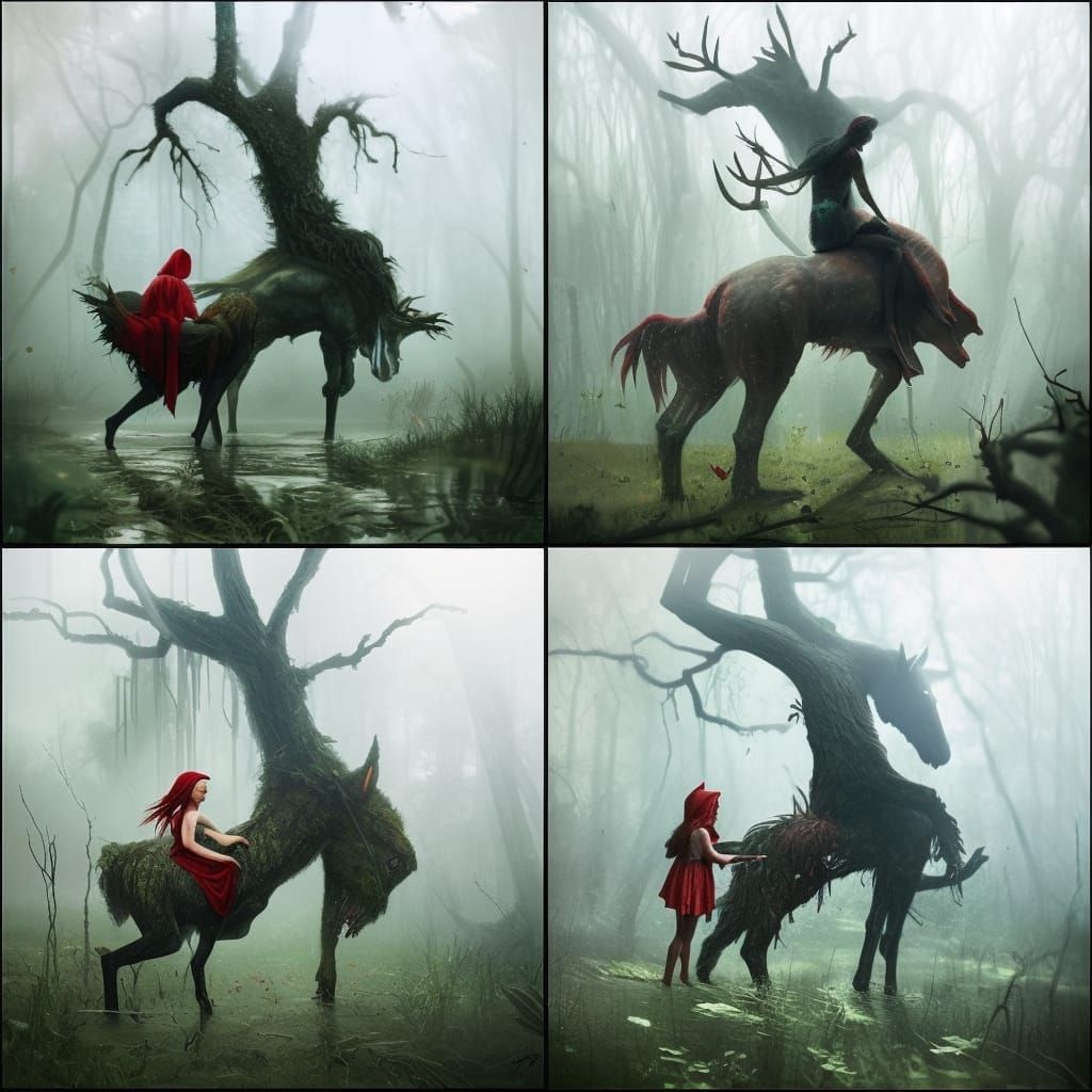 Swamp Centaur and Little Red Riding Hood Art