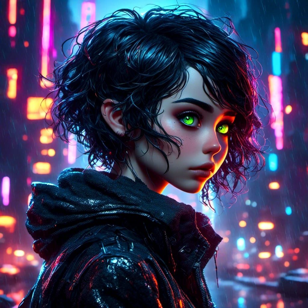 Cyberpunk Beauty in Gritty Futuristic Cityscape