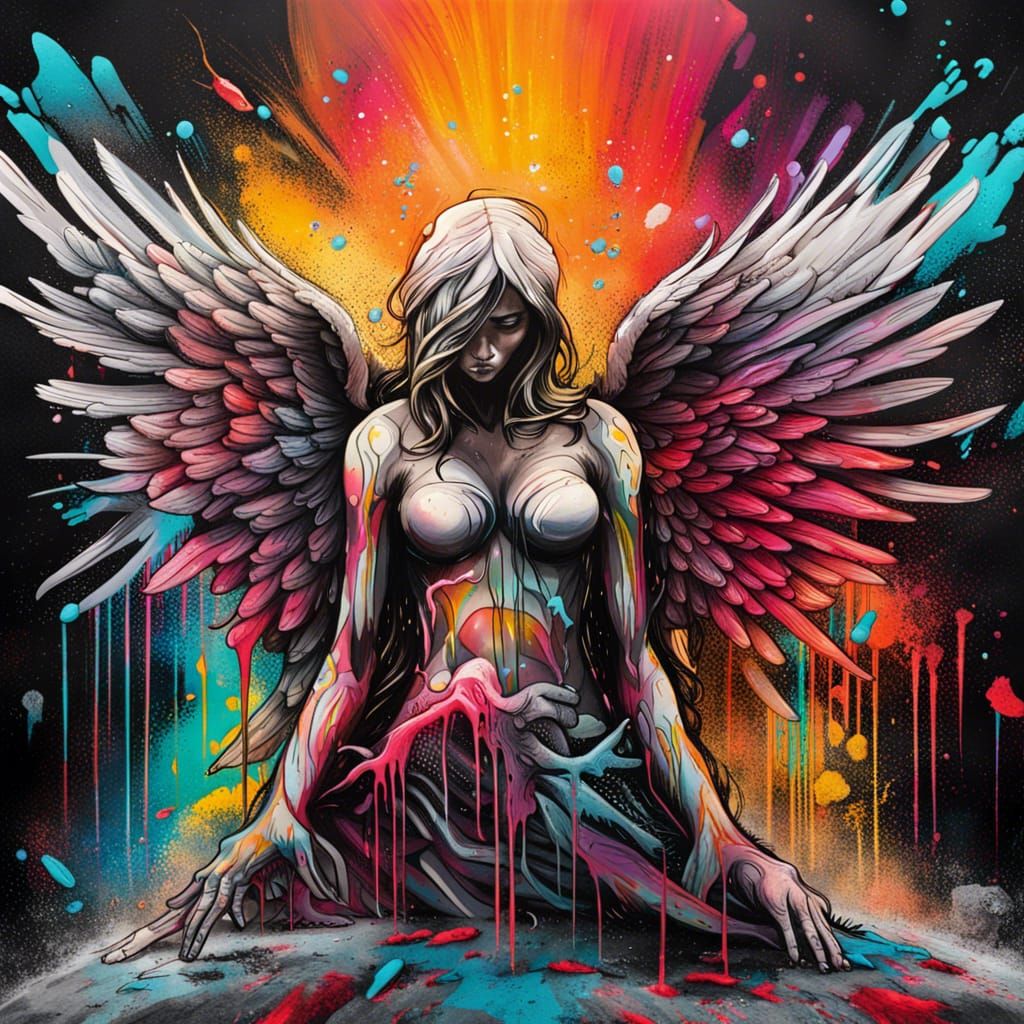 Fiery Fallen Angel Rising: Graffiti Art