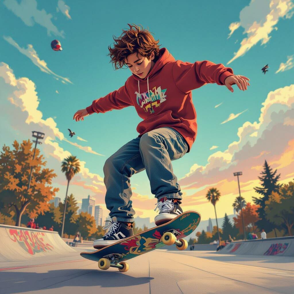 Boy Skateboarding Doing Radical Tricks