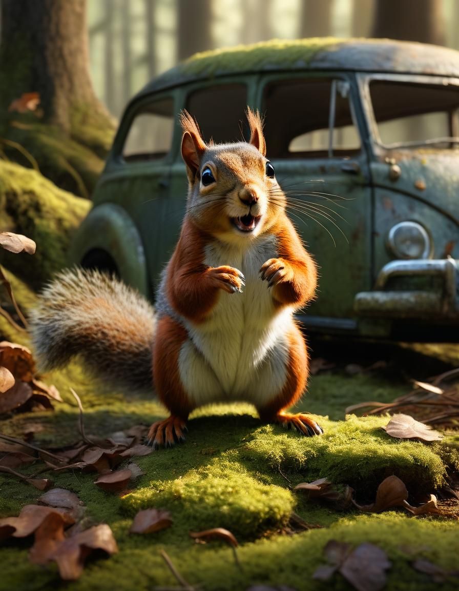 Startled Squirrel and Mouse Encounter in Wildlife Photo