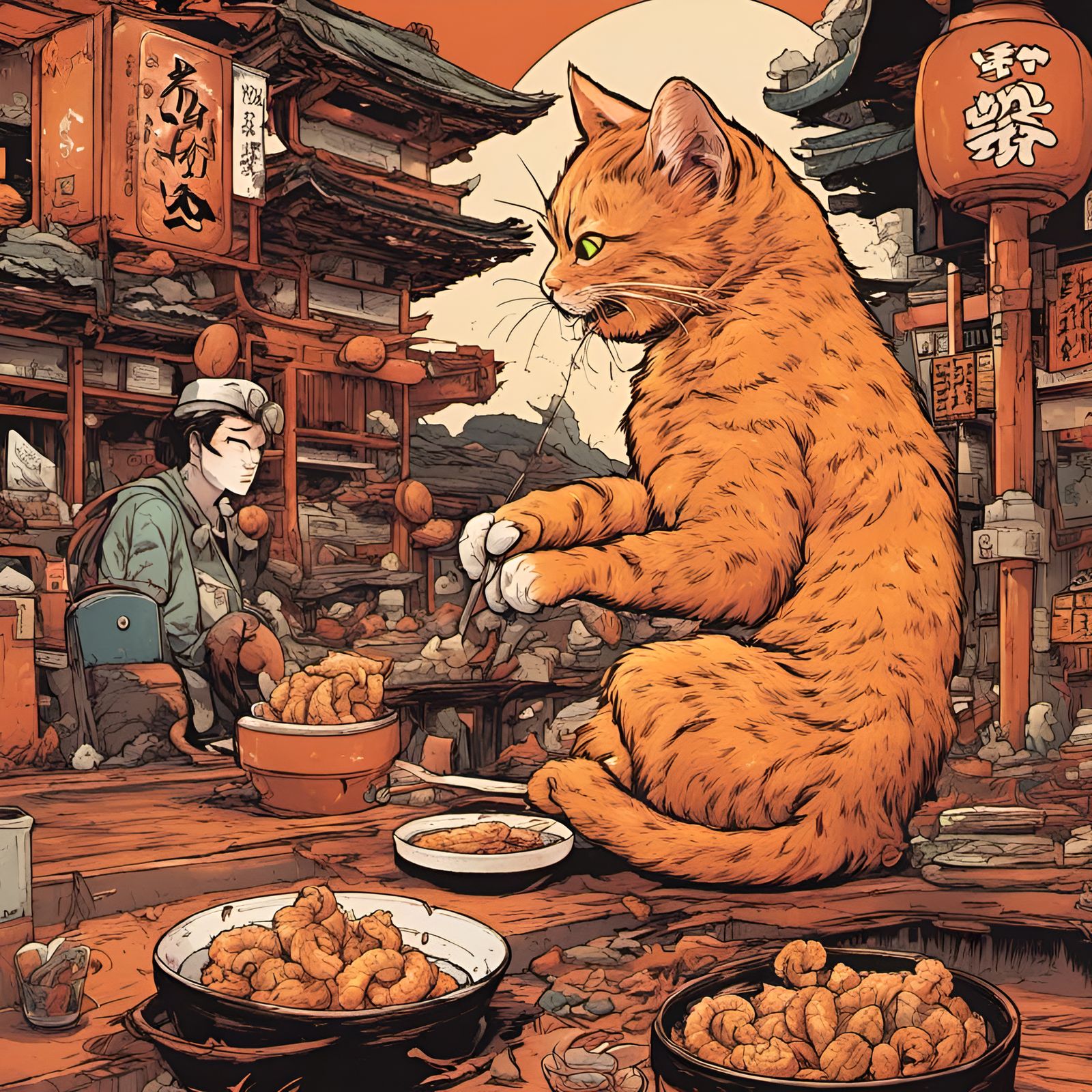 Orange Cat's Japanese Shrimp Feast: Comic Book Art